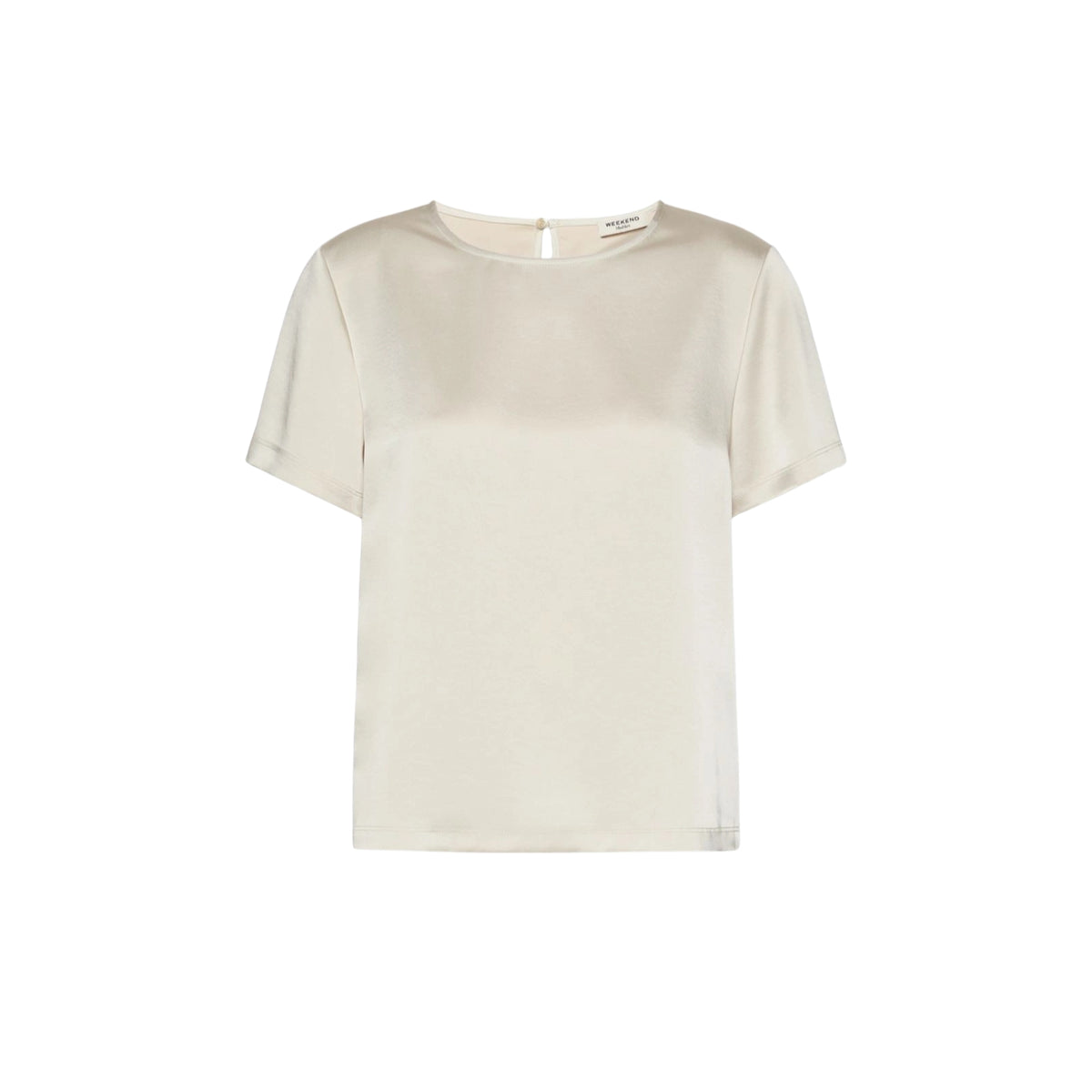 T-shirt girocollo in raso con chiusura a goccia - Panna