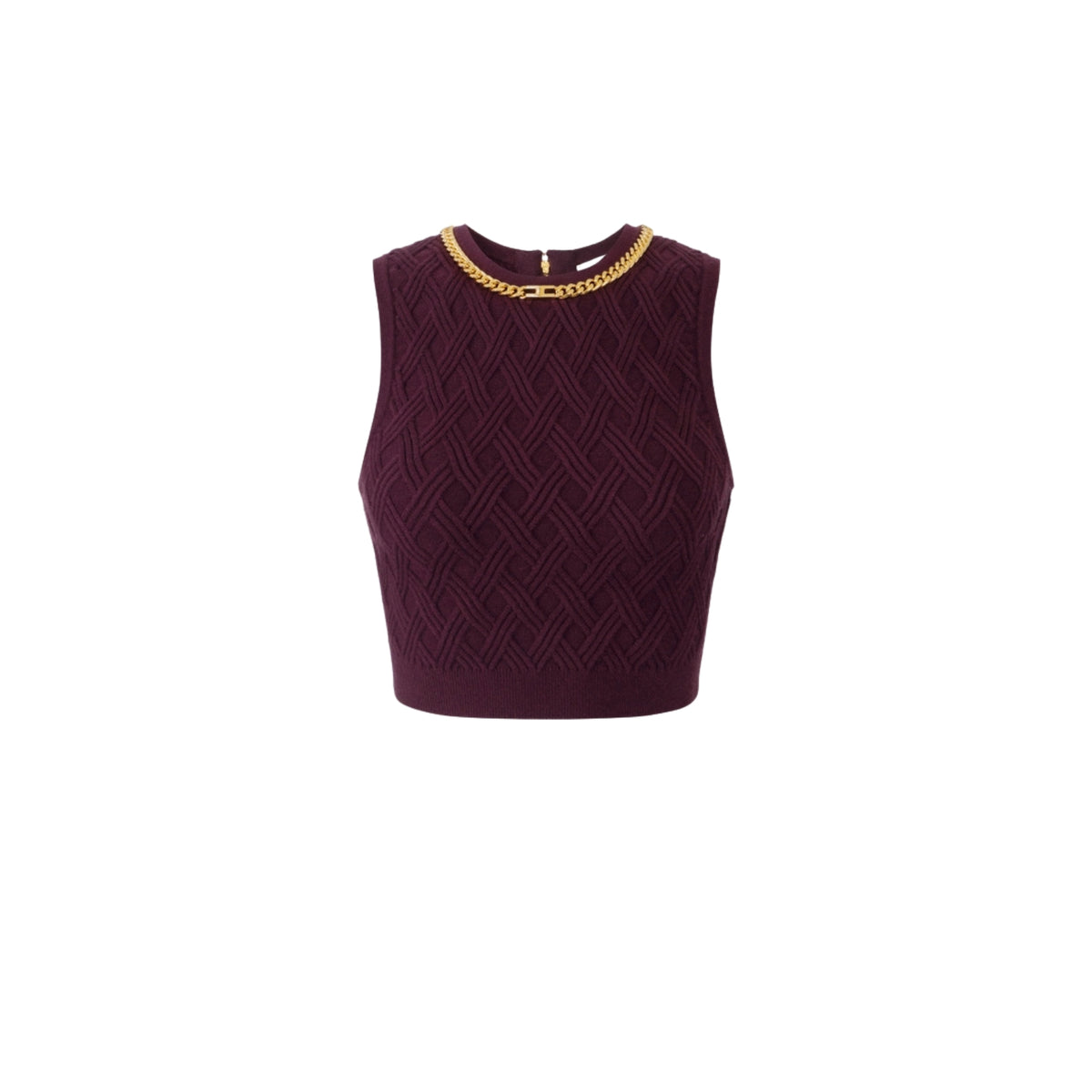 Top in maglia a rombi con catena al collo - Merlot