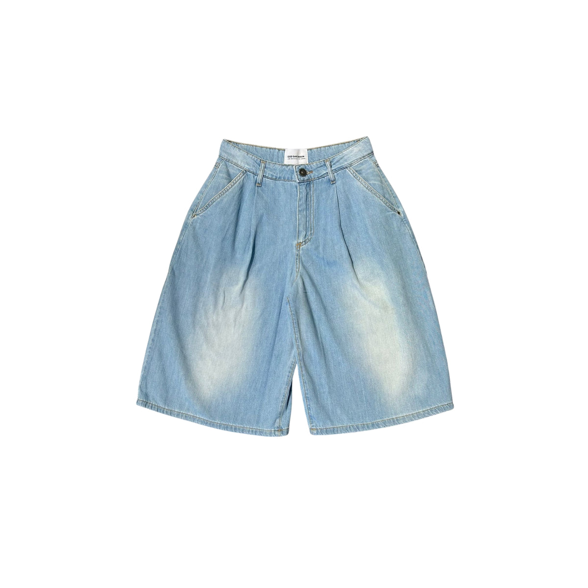 Bermuda in denim delavé vita alta - Denim