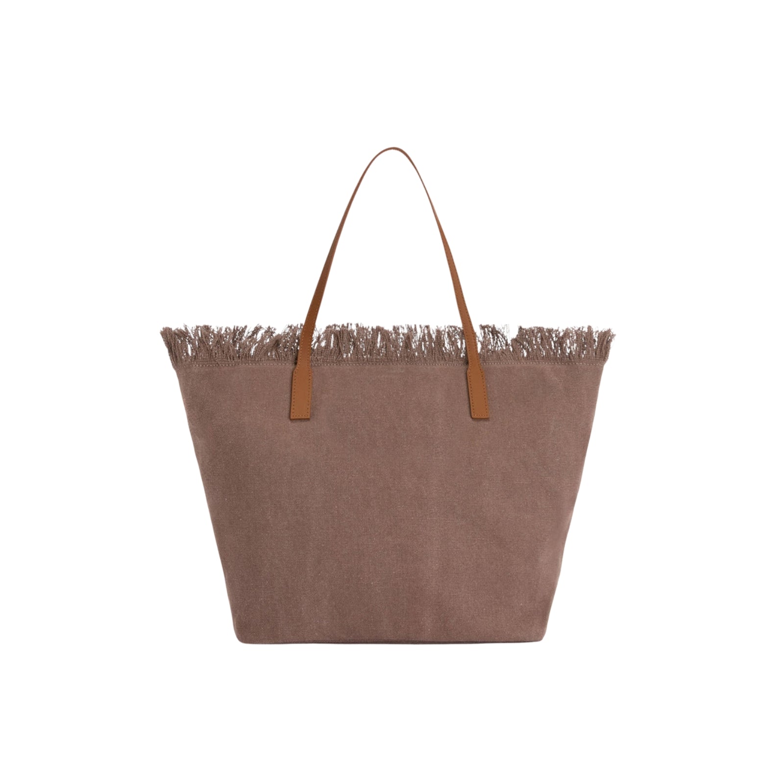 Borsa City regular in canvas con frange - MARRONE