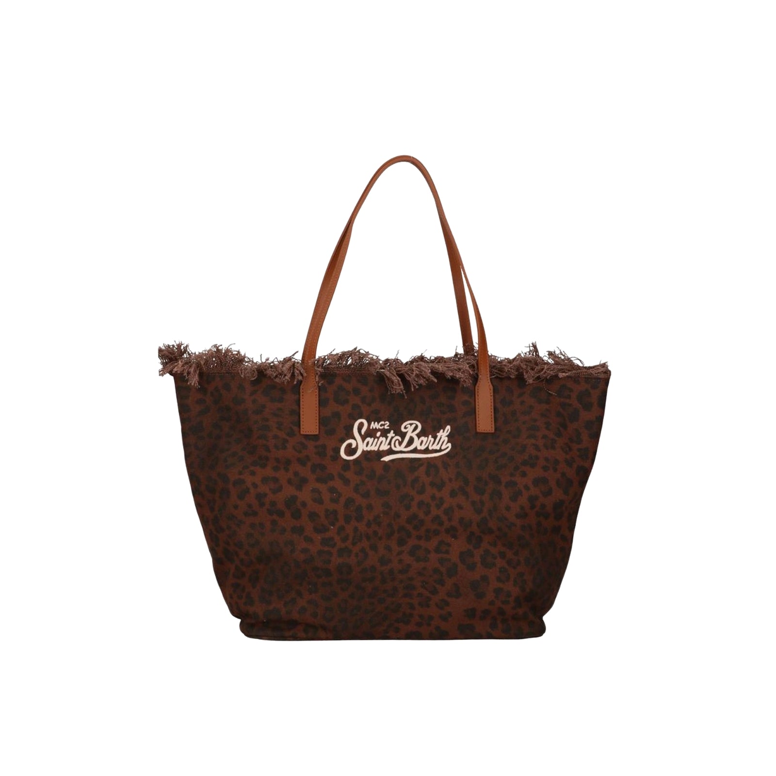 Borsa City regular in canvas con frange - LEOPARDATO