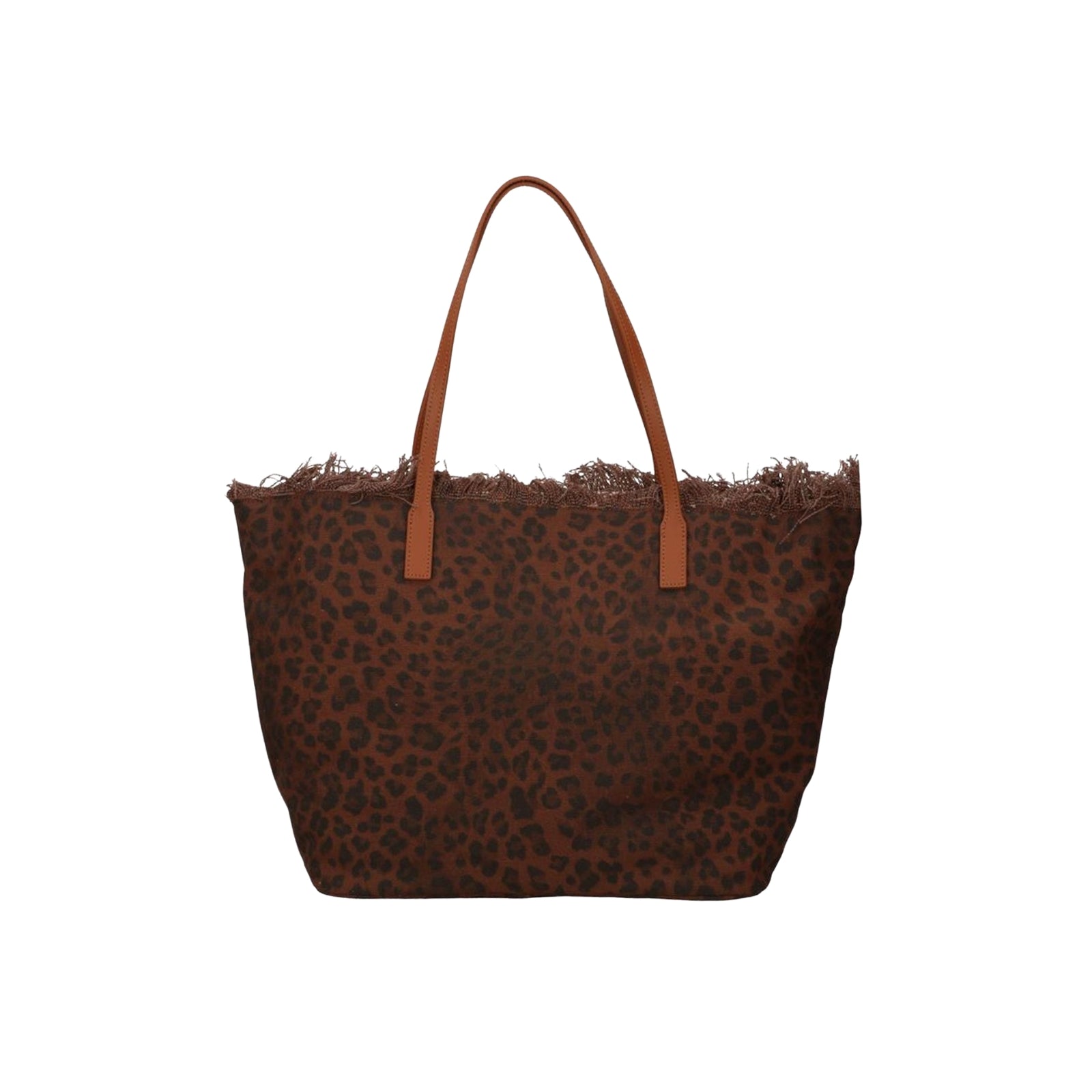 Borsa City regular in canvas con frange - LEOPARDATO