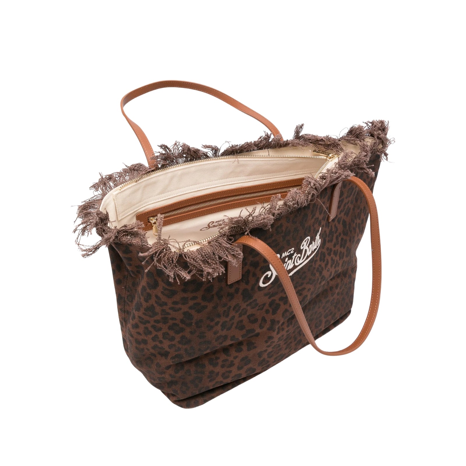 Borsa City regular in canvas con frange - LEOPARDATO