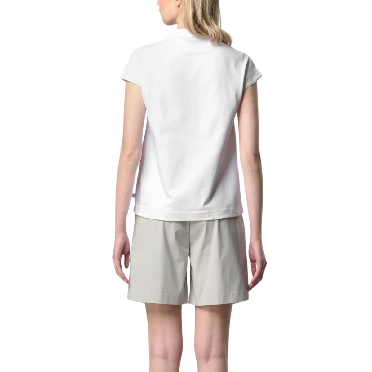 T-shirt Isele scollo a V colletto coreana - Bianco