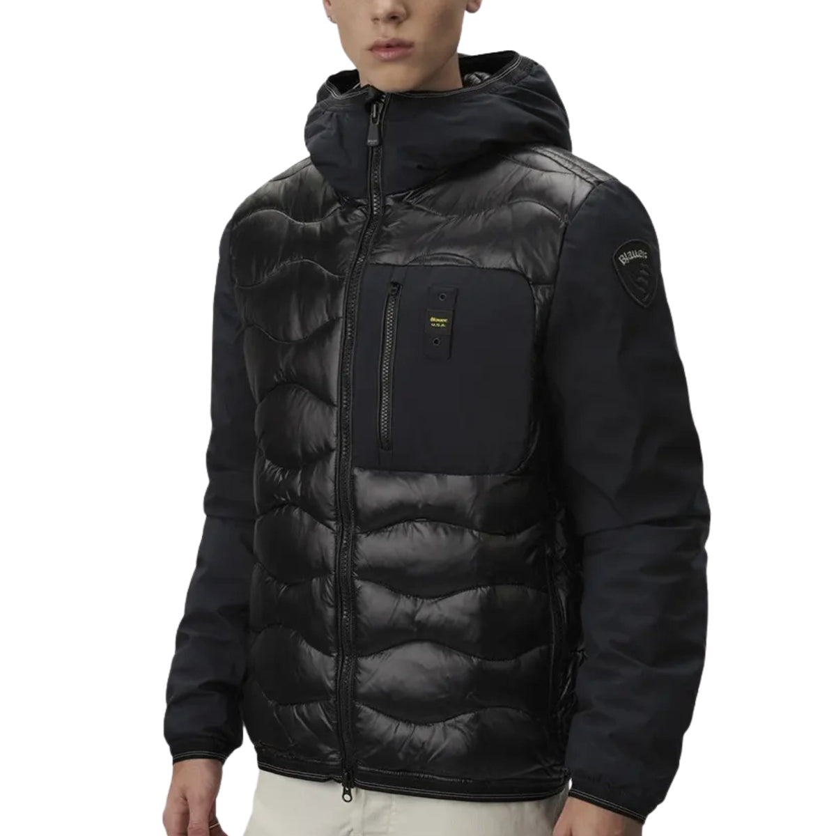 Piumino da uomo monocromatico in nylon - Nero