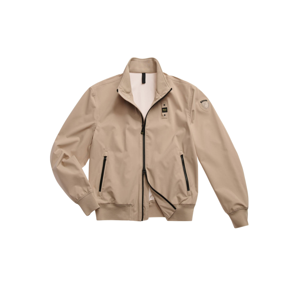 Bomber in neoprene leggero monocolore con cuciture - Beige