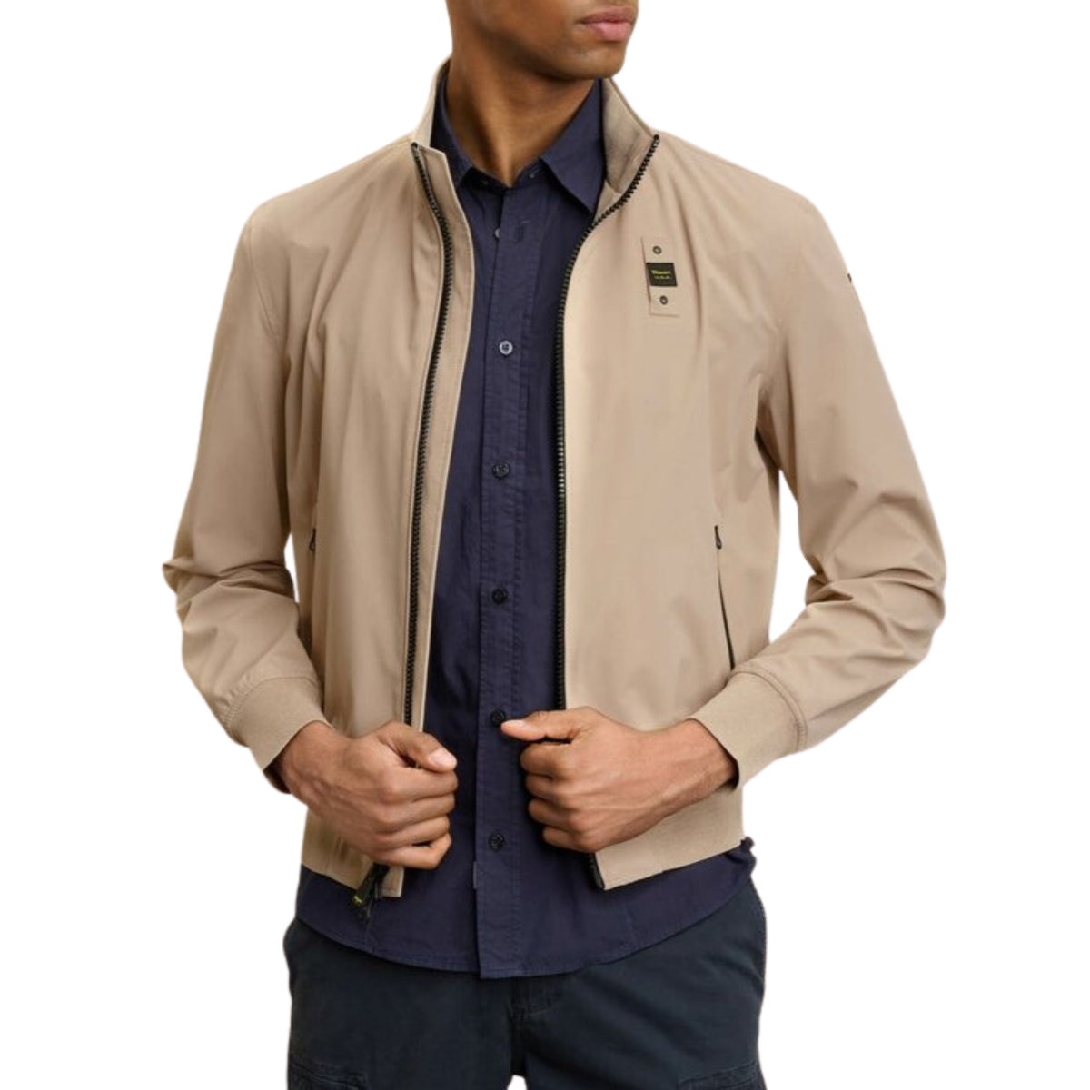 Bomber in neoprene leggero monocolore con cuciture - Beige