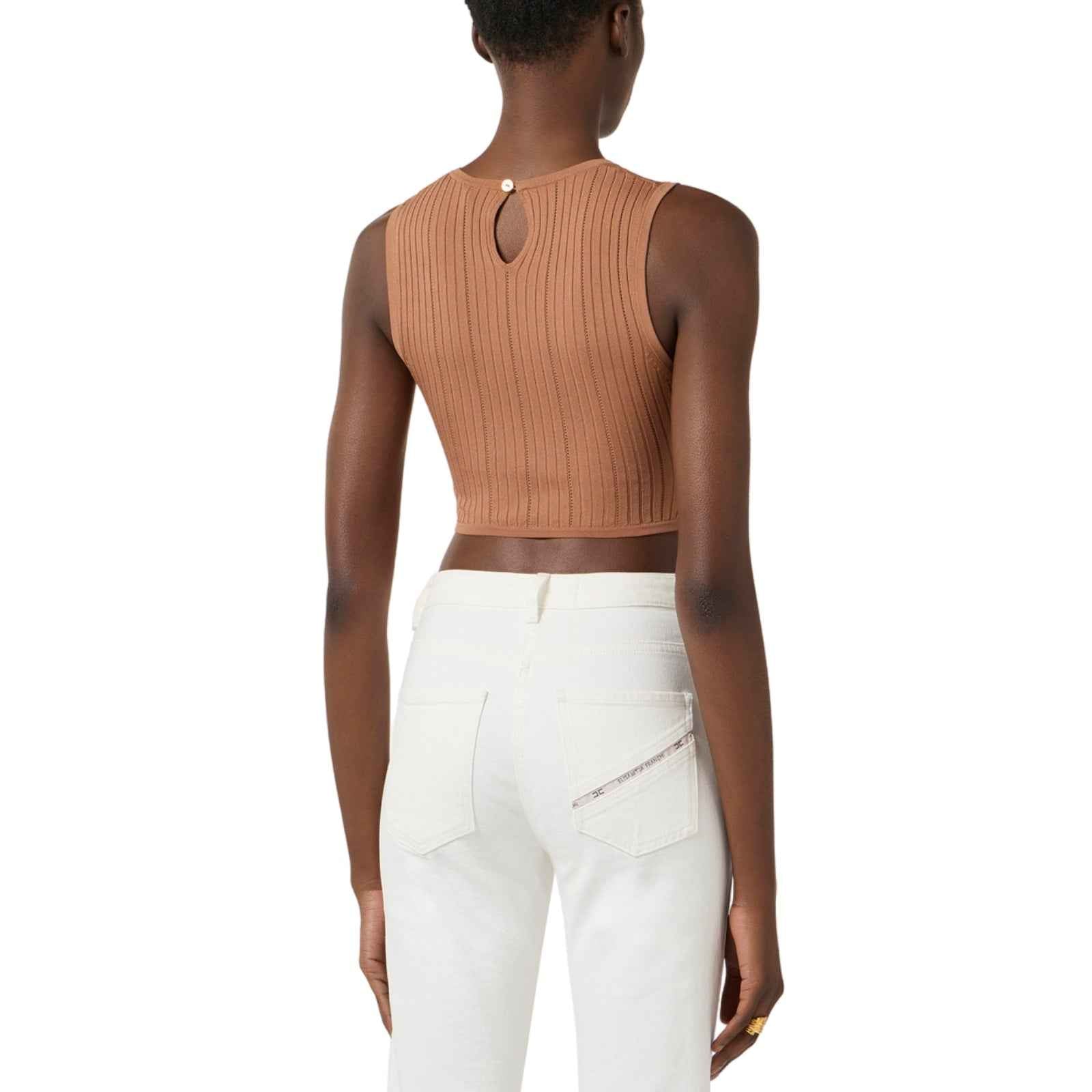 Top in maglia con dettaglio gioiello - CUOIO