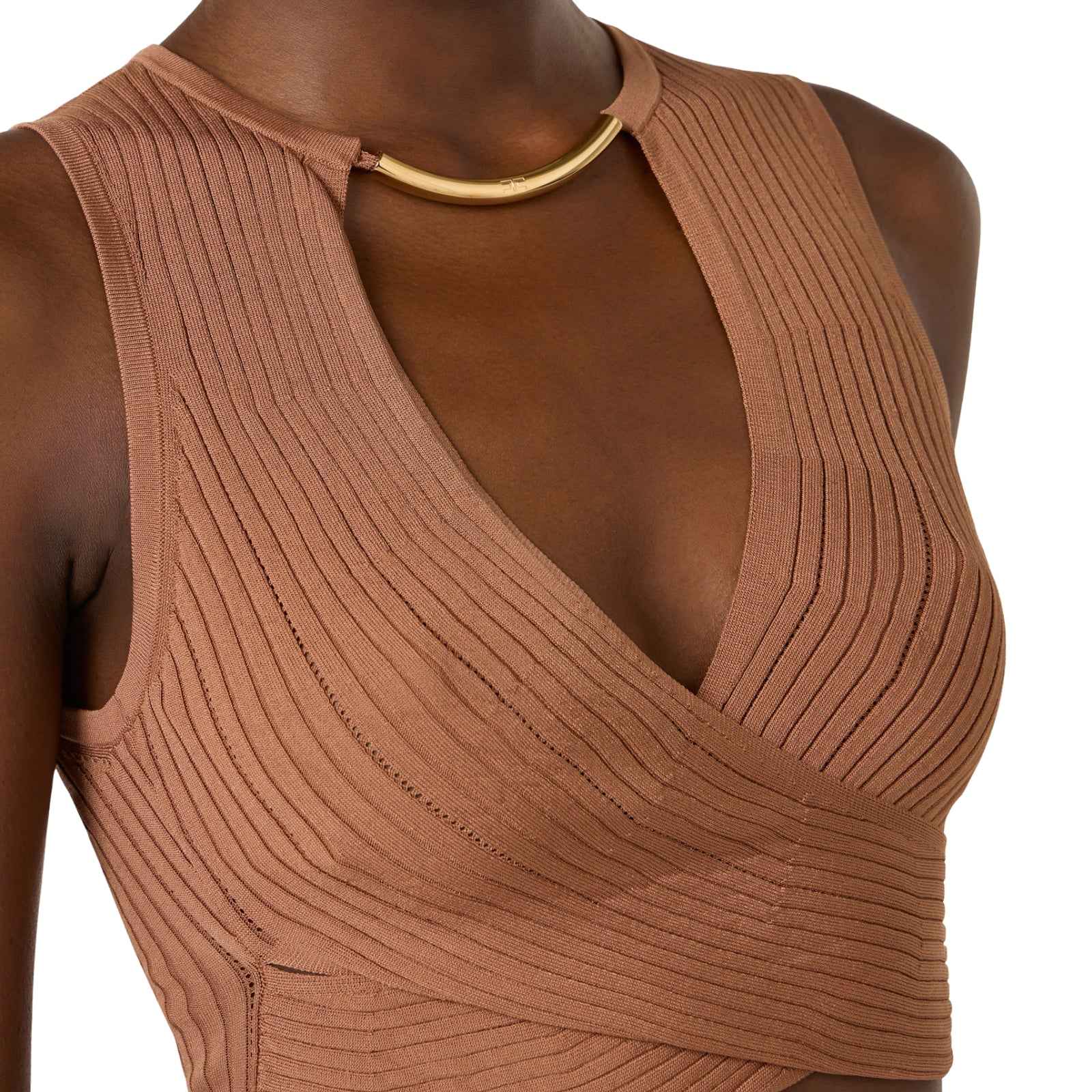 Top in maglia con dettaglio gioiello - CUOIO