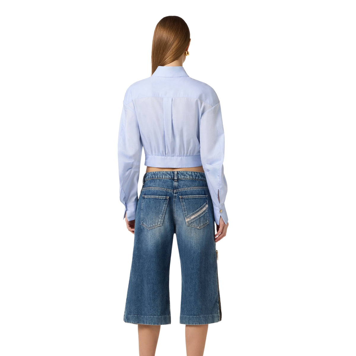 Camicia con doppio colletto smoking e fascione plissé - Oxford