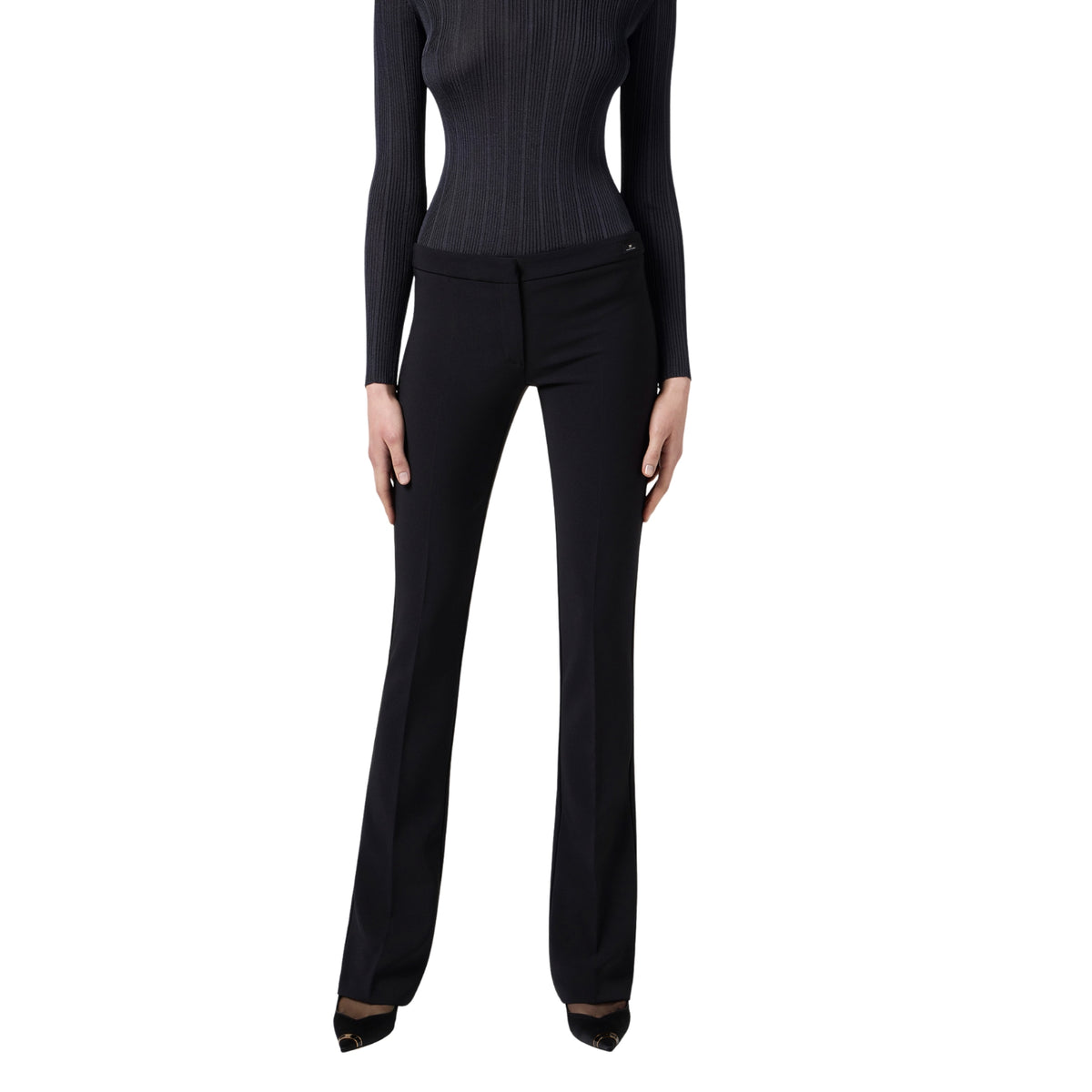 Pantalone in crêpe con spacchi interni al fondo - Nero