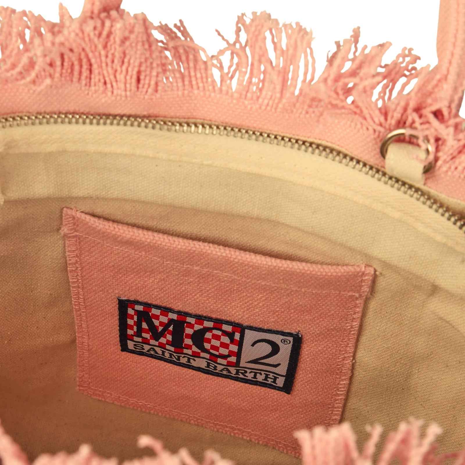 Borsa in tela di cotone con frange - ROSA