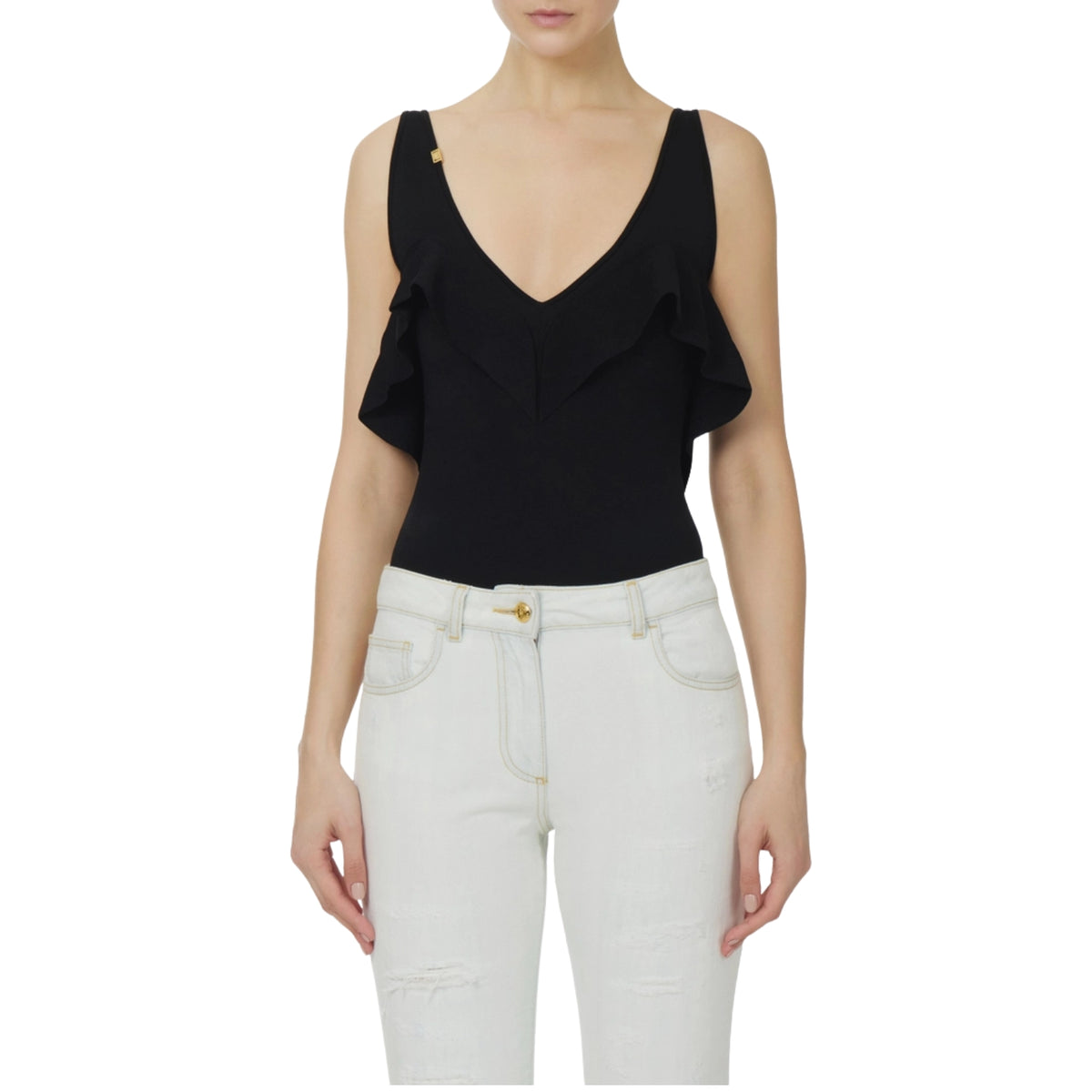Body in maglia punto stoffa con scollo a V e schiena scoperta - Nero
