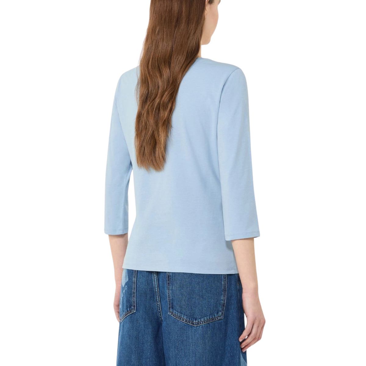 T-shirt basic in jersey di cotone stretch - Celeste