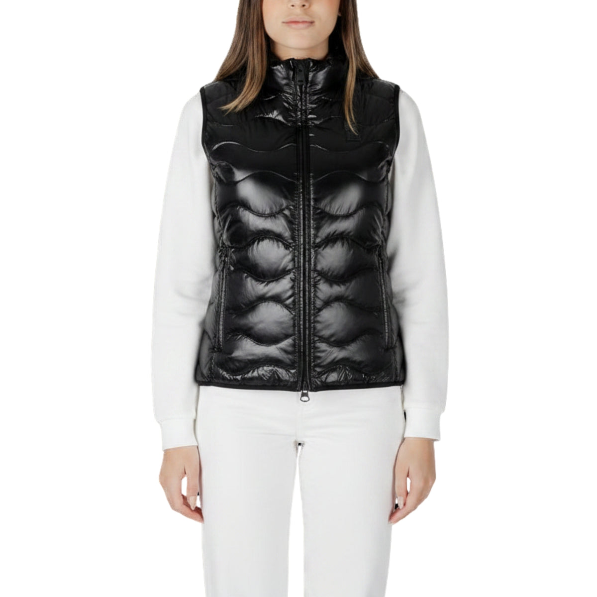 Gilet imbottito con impuntura a onde - Nero