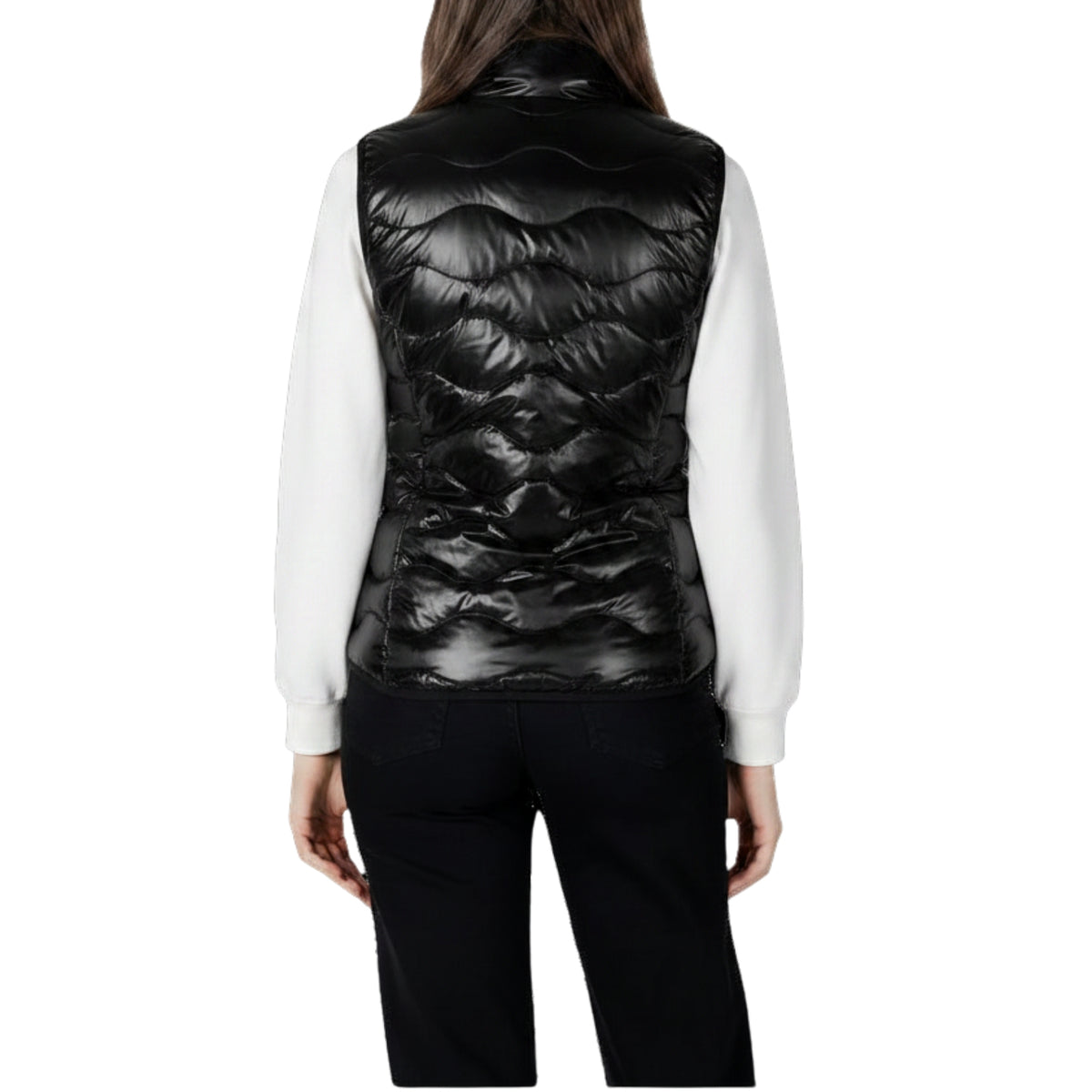 Gilet imbottito con impuntura a onde - Nero