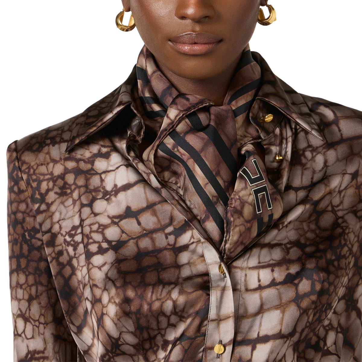 Foulard in twill di seta stampa alligatore - Cacao