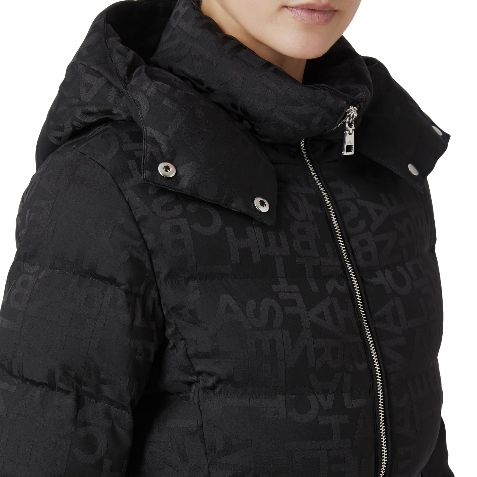 Piumino corto  jacquard lettering - NERO