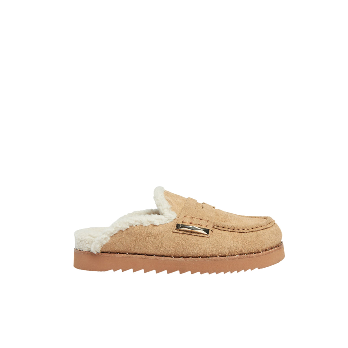 Slippers Genda in camoscio con soletta logo - Camel