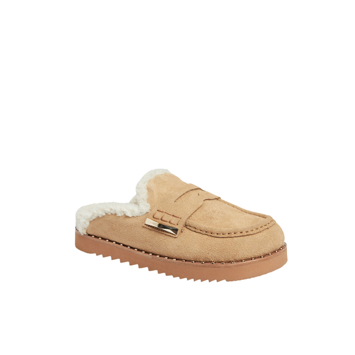 Slippers Genda in camoscio con soletta logo - Camel