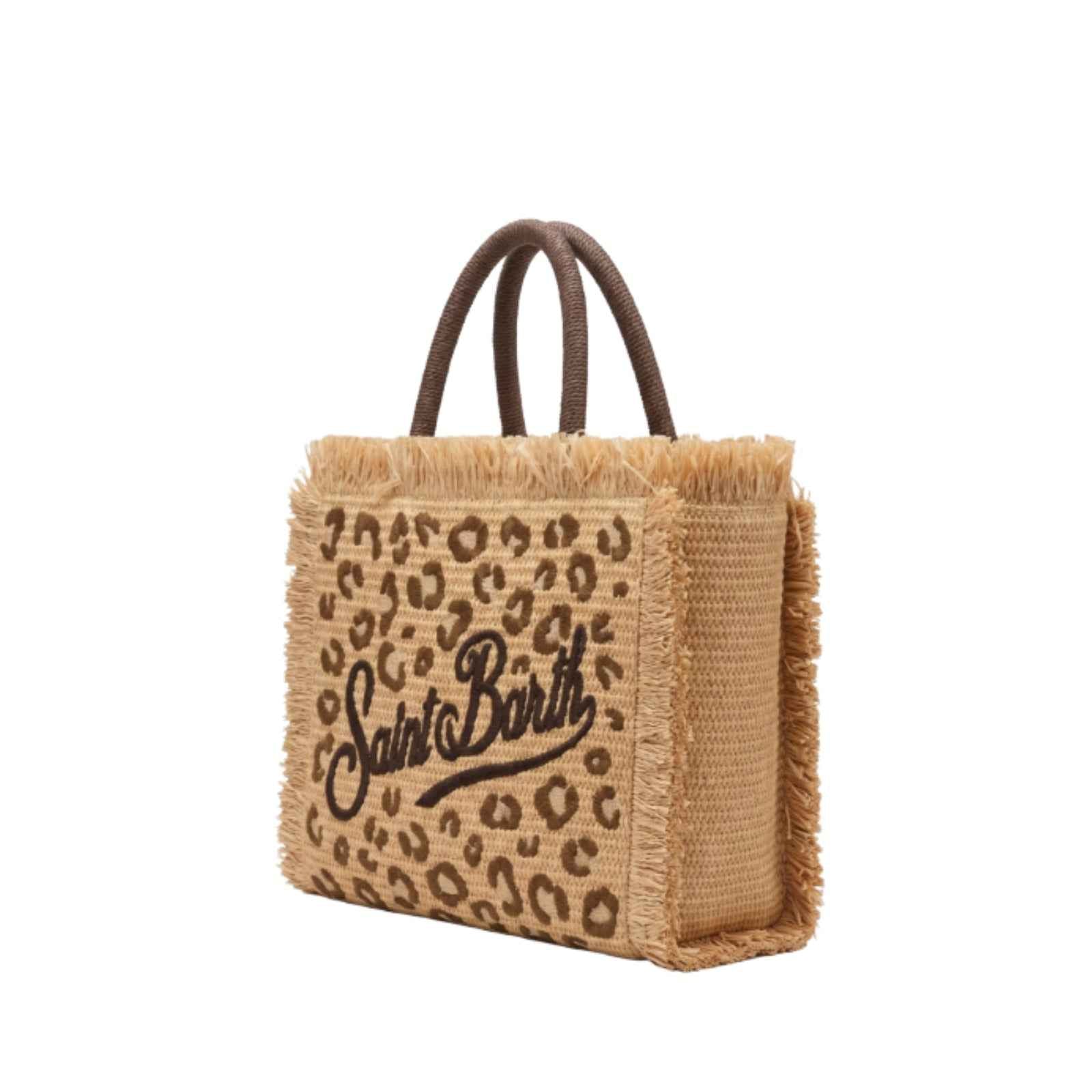 Borsa a spalla Vanity effetto paglia leopardata