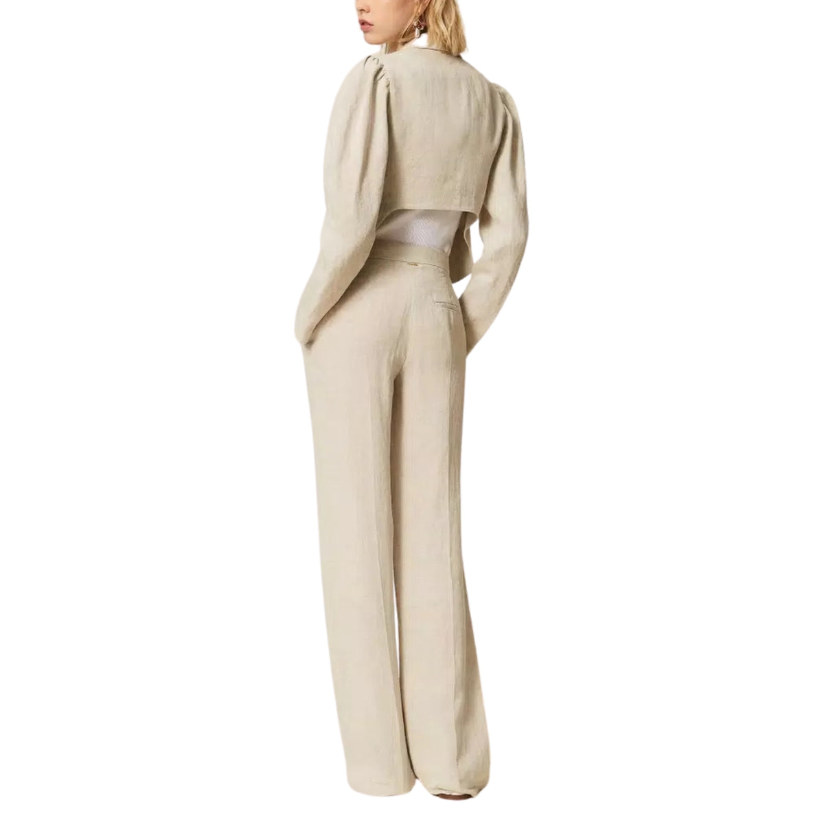 Pantaloni in lino naturale con lurex - Avorio