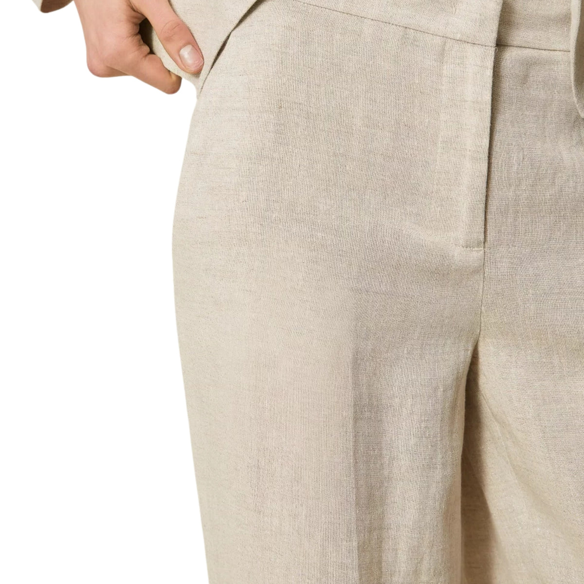 Pantaloni in lino naturale con lurex - Avorio