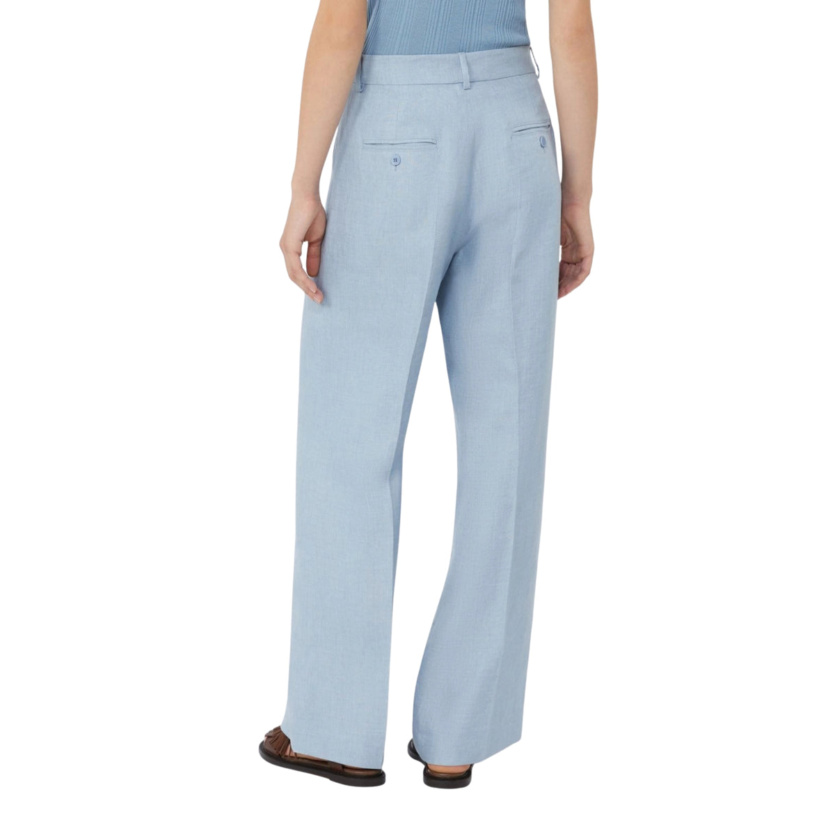 Pantalone wide leg in puro lino - Celeste