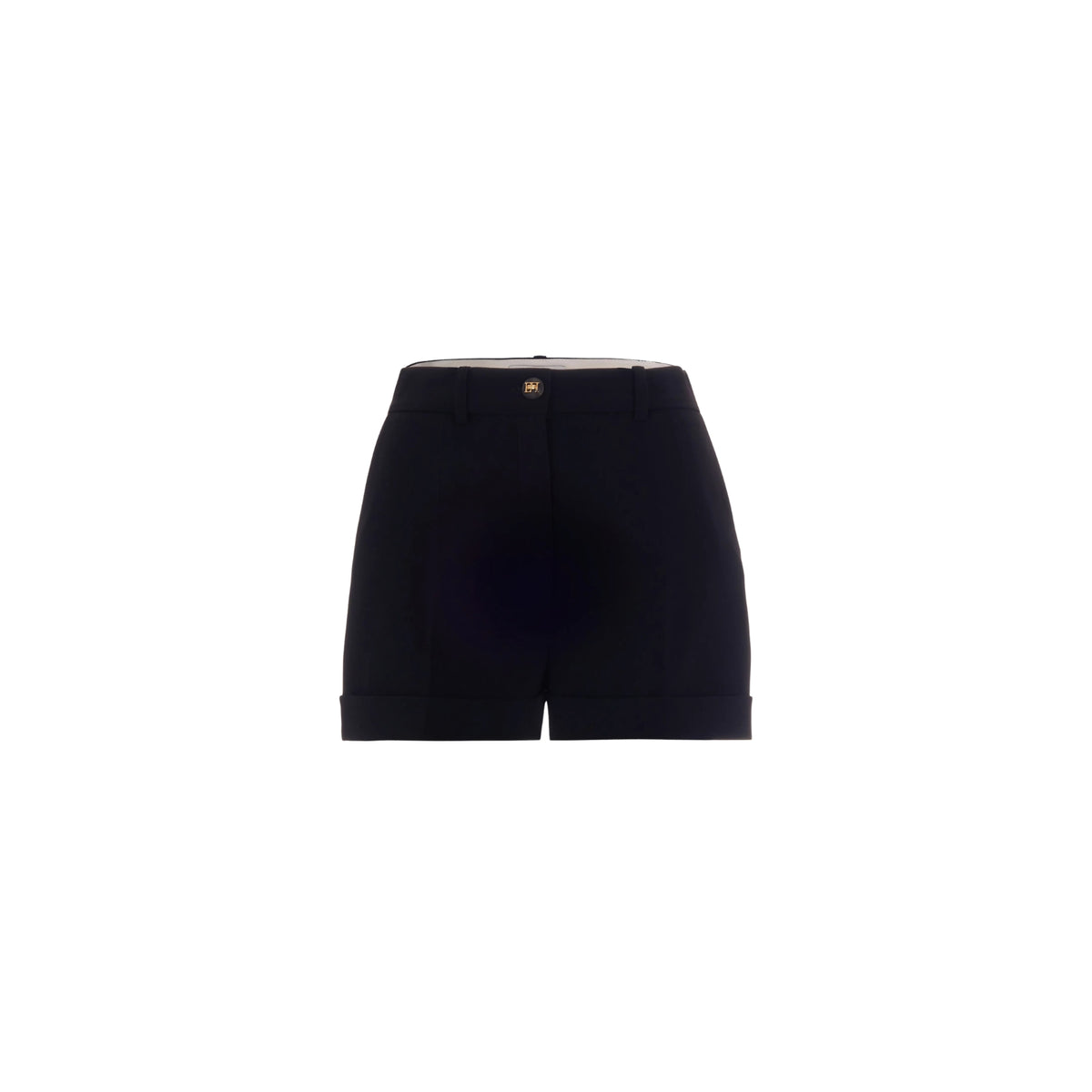 Shorts in crêpe con risvolto - Nero