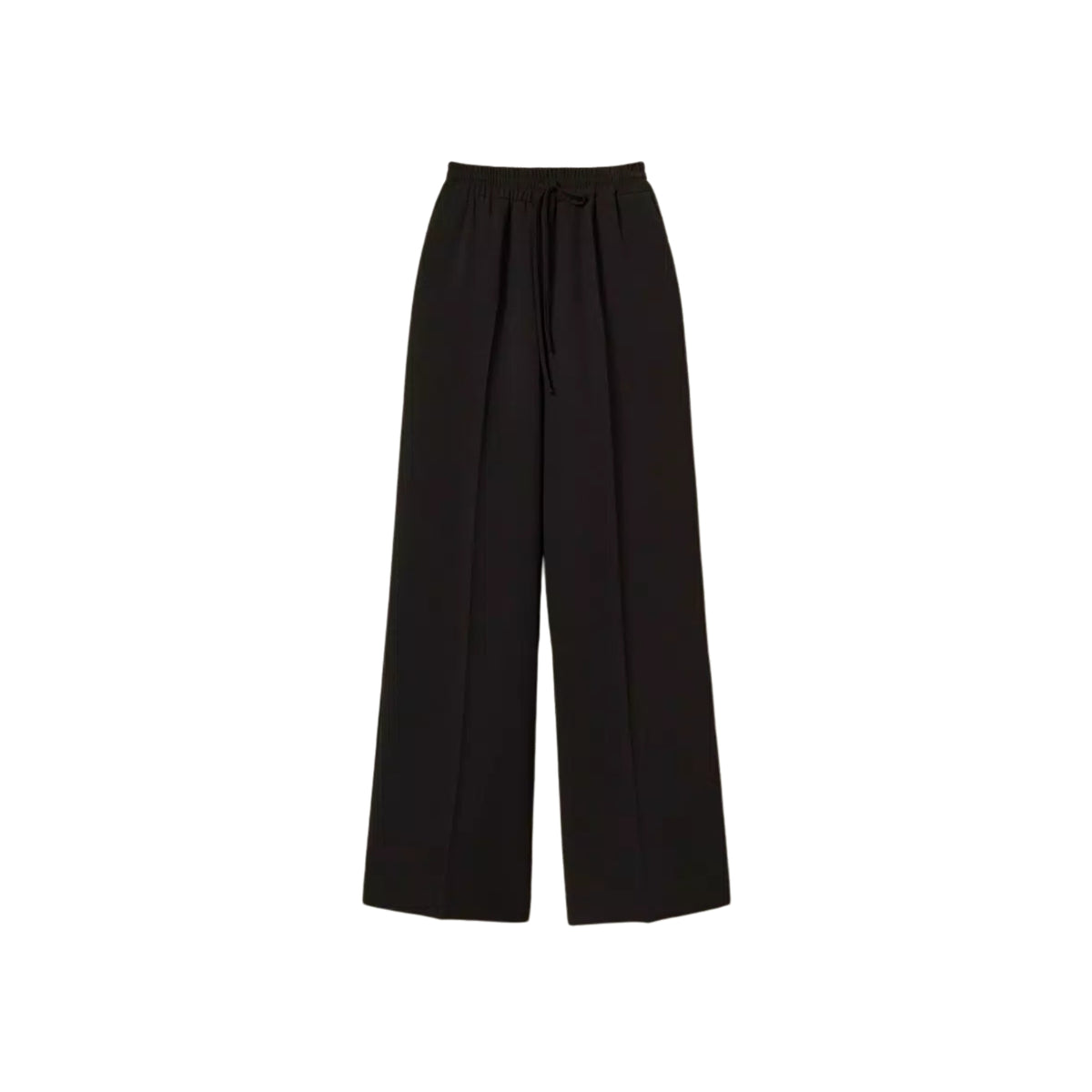 Pantalone in crêpe con elastico e coulisse - Nero