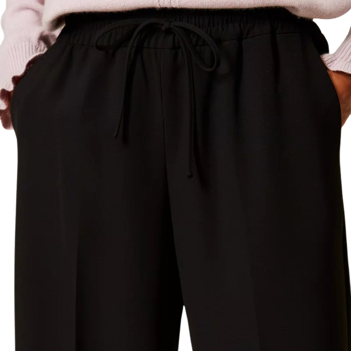 Pantalone in crêpe con elastico e coulisse - Nero