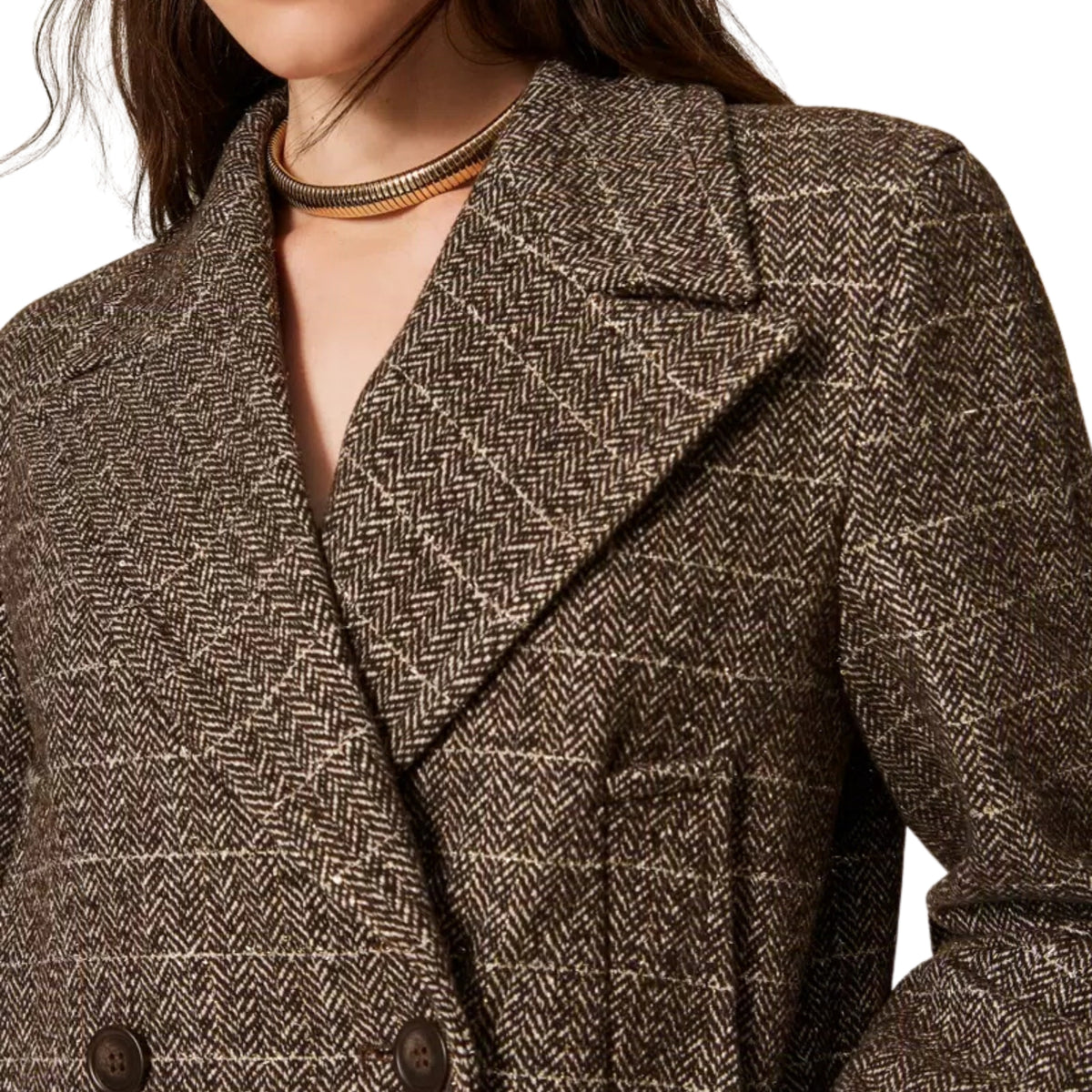 Caban chevron con lurex - Marrone