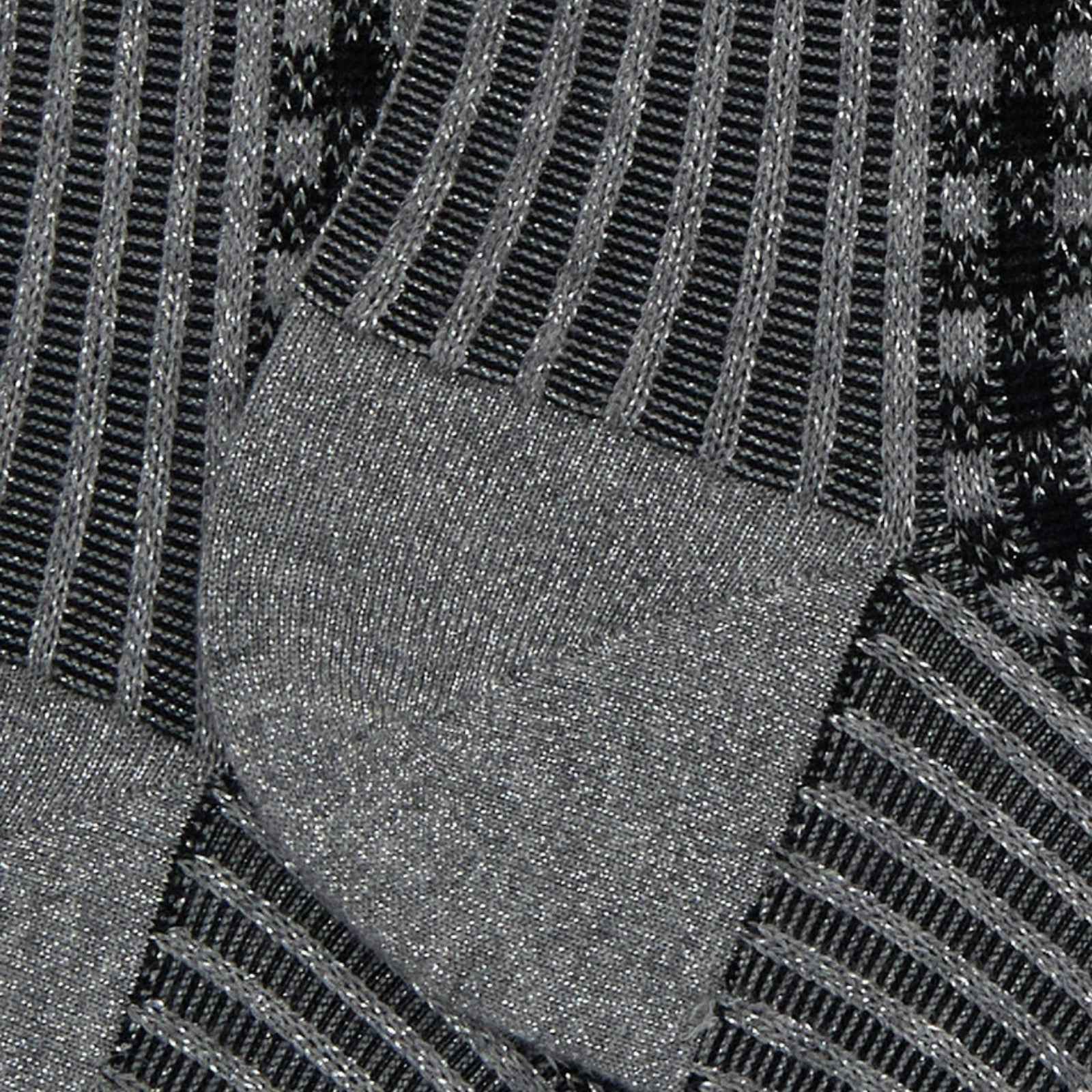Calze corte donna cotone grigio fantasia twin rib e micro tartan effetto scintillante - NERO