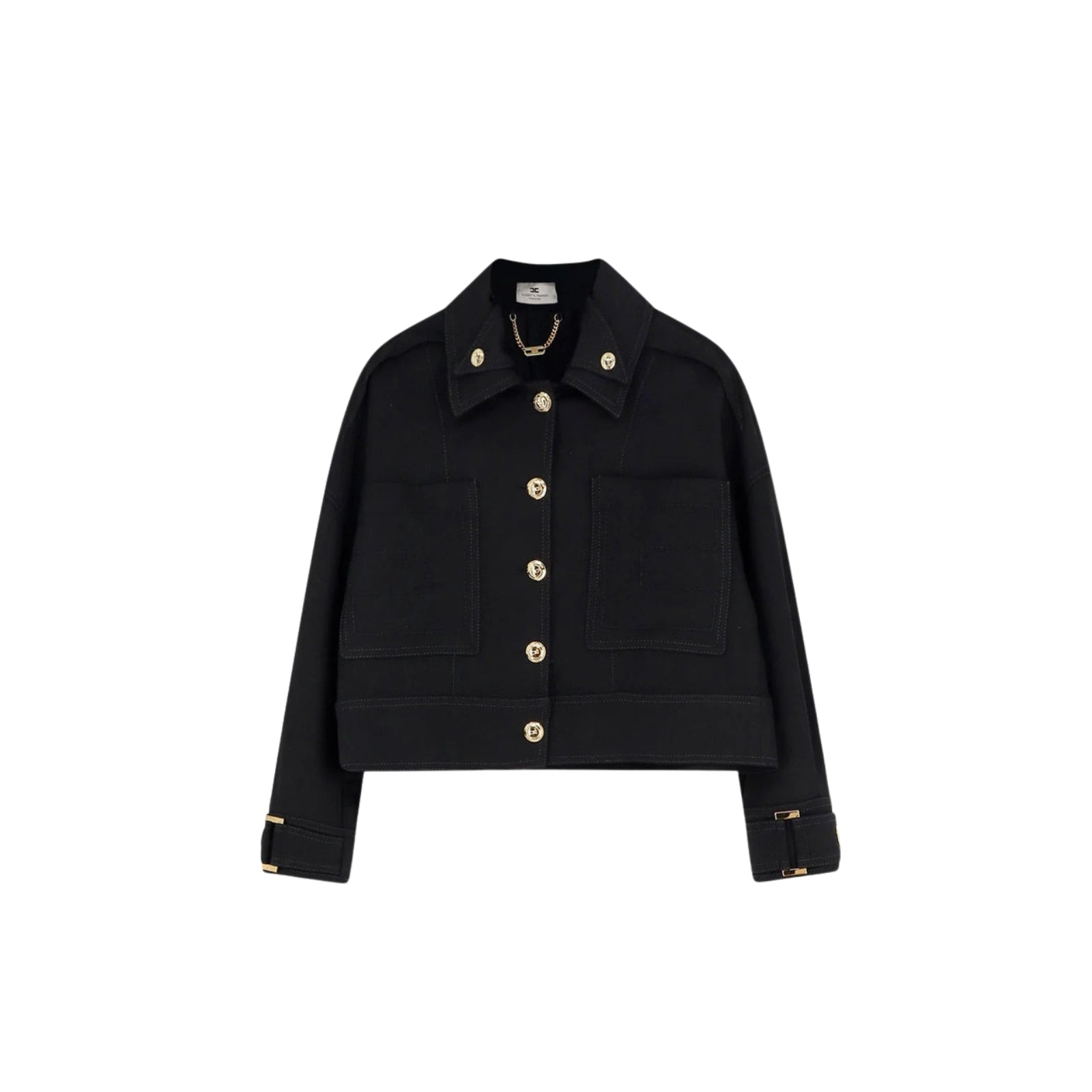 Caban in gabardina con bottoni gioiello - NERO