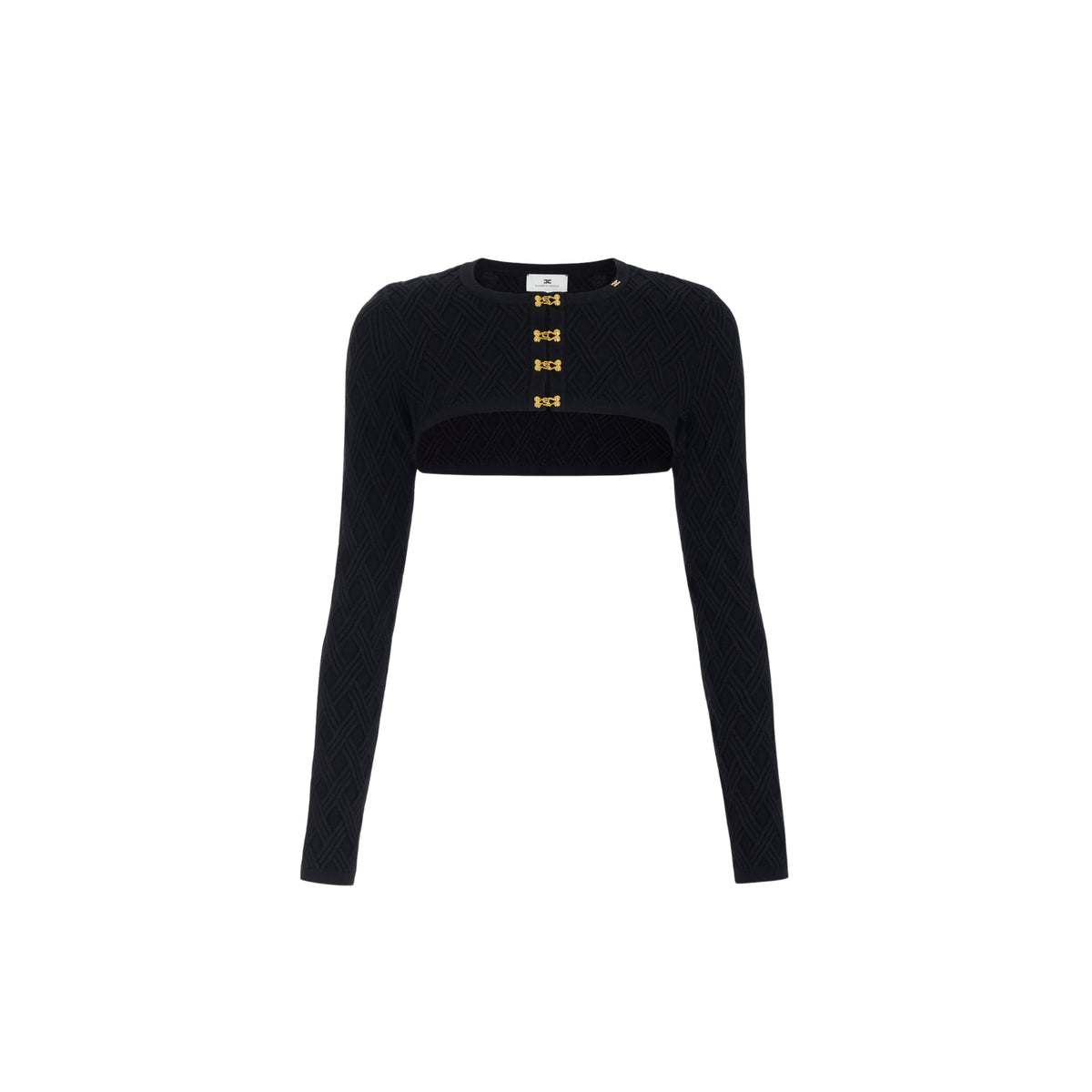 Cardigan crop con chiusura gioiello - Nero