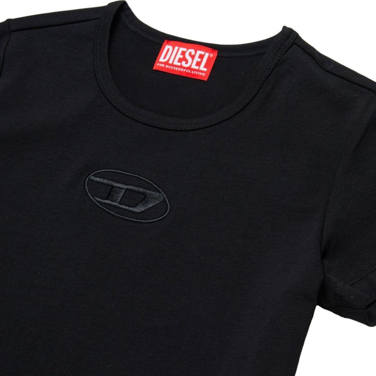 T-shirt bambina con ricamo logo Oval D - Nero