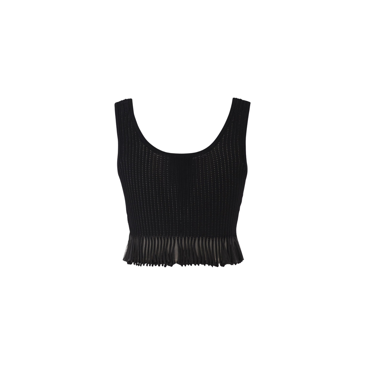 Top smanicato con costine traforate à jour - Nero