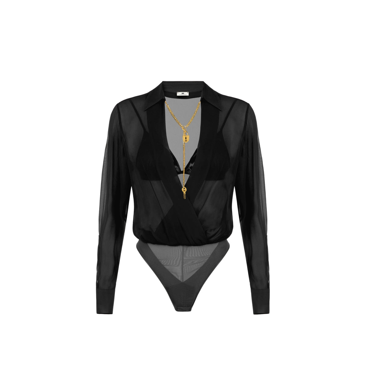 Body con catena e lucchetto - Nero