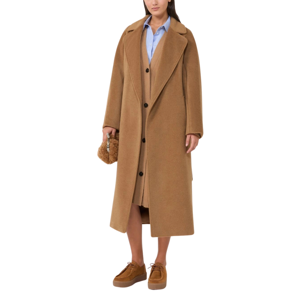 Cappotto a vestaglia in lana e alpaca - Cammello
