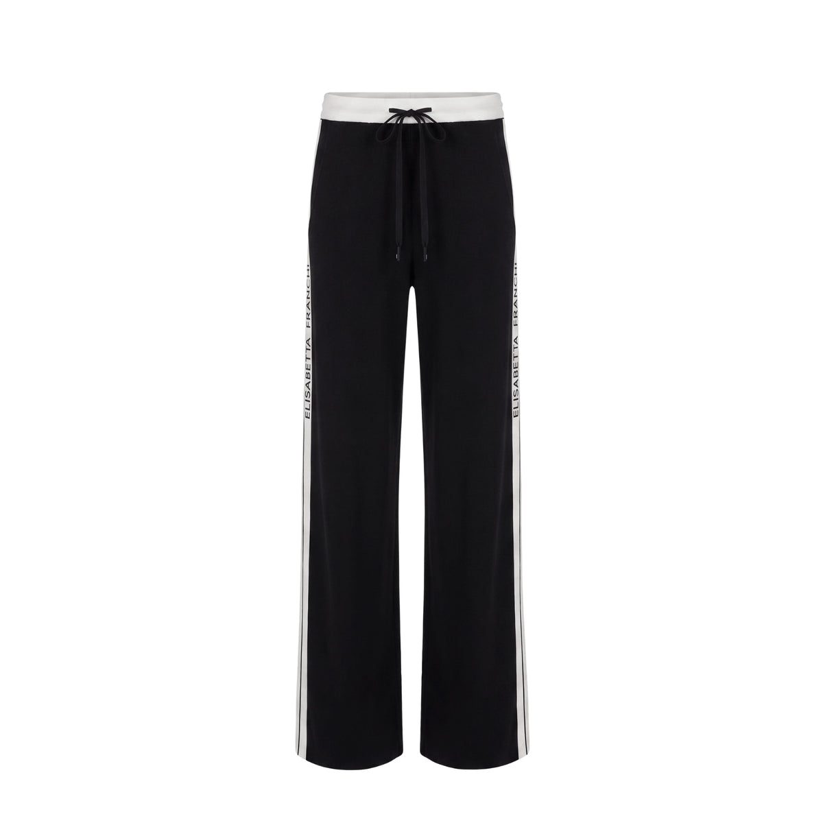 Pantalone in maglia con coulisse e bande laterali - Nero