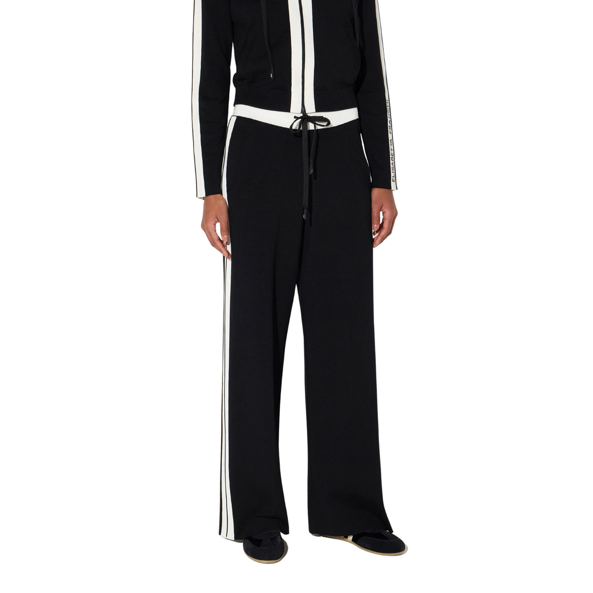Pantalone in maglia con coulisse e bande laterali - Nero