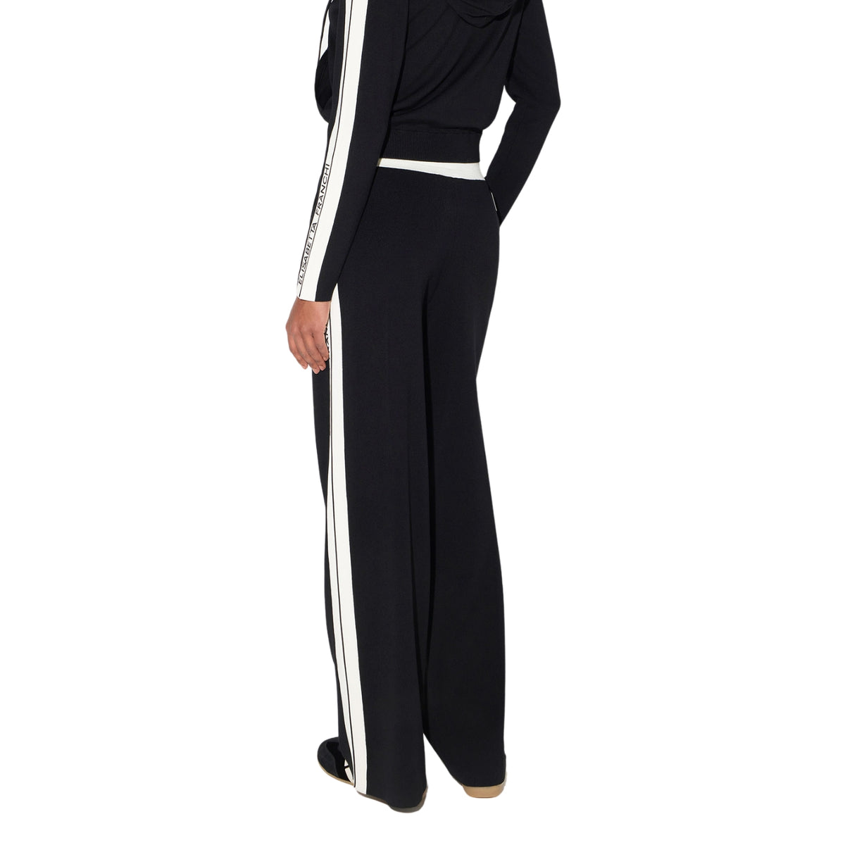 Pantalone in maglia con coulisse e bande laterali - Nero