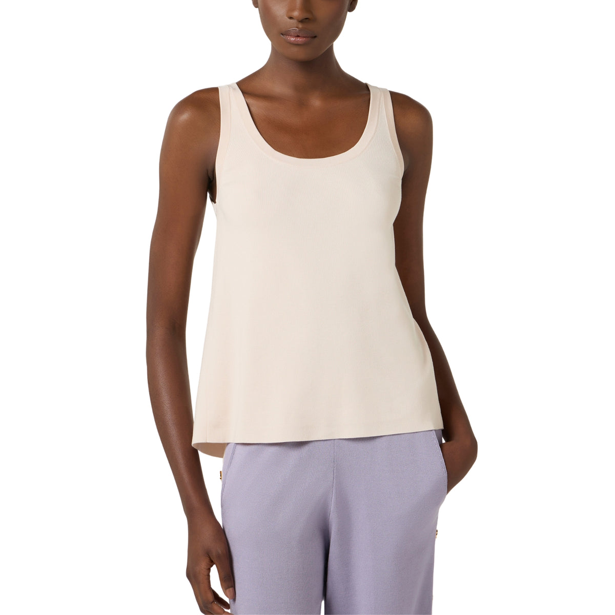 Top smanicato con bande jacquard - Burro
