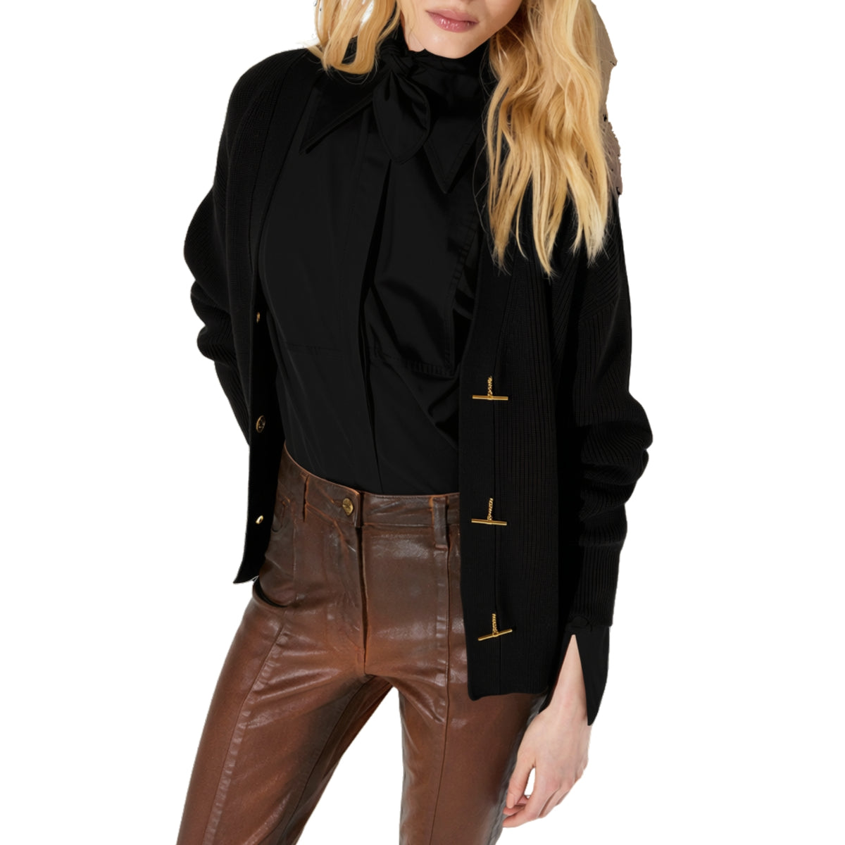 Cardigan a punto pannocchia con bottoni catenella - Nero