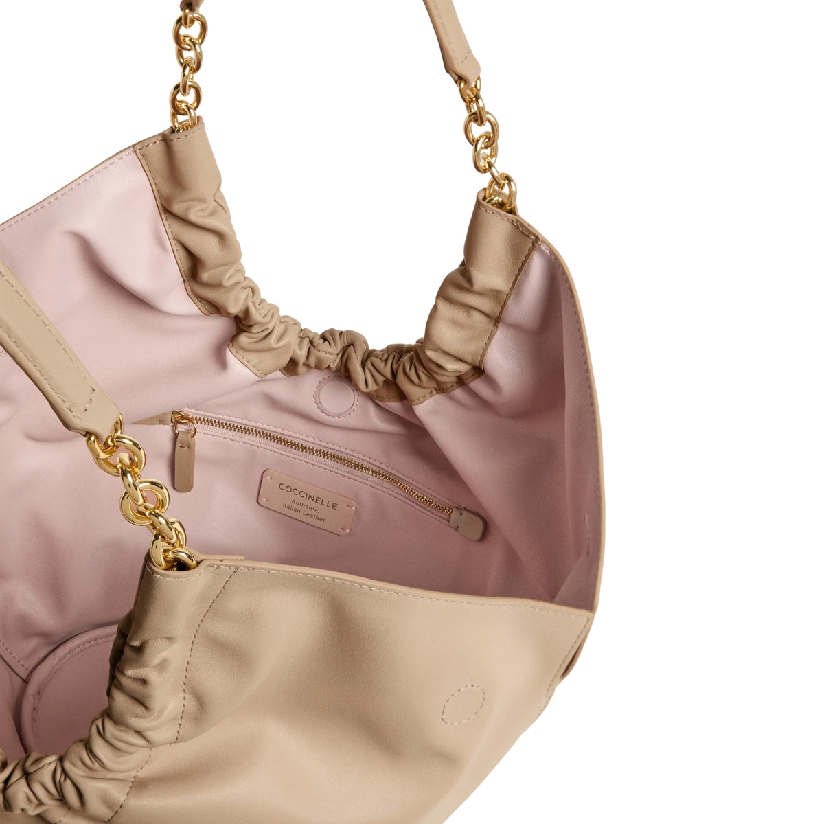 Borsa Smash in pelle liscia con catena - Beige