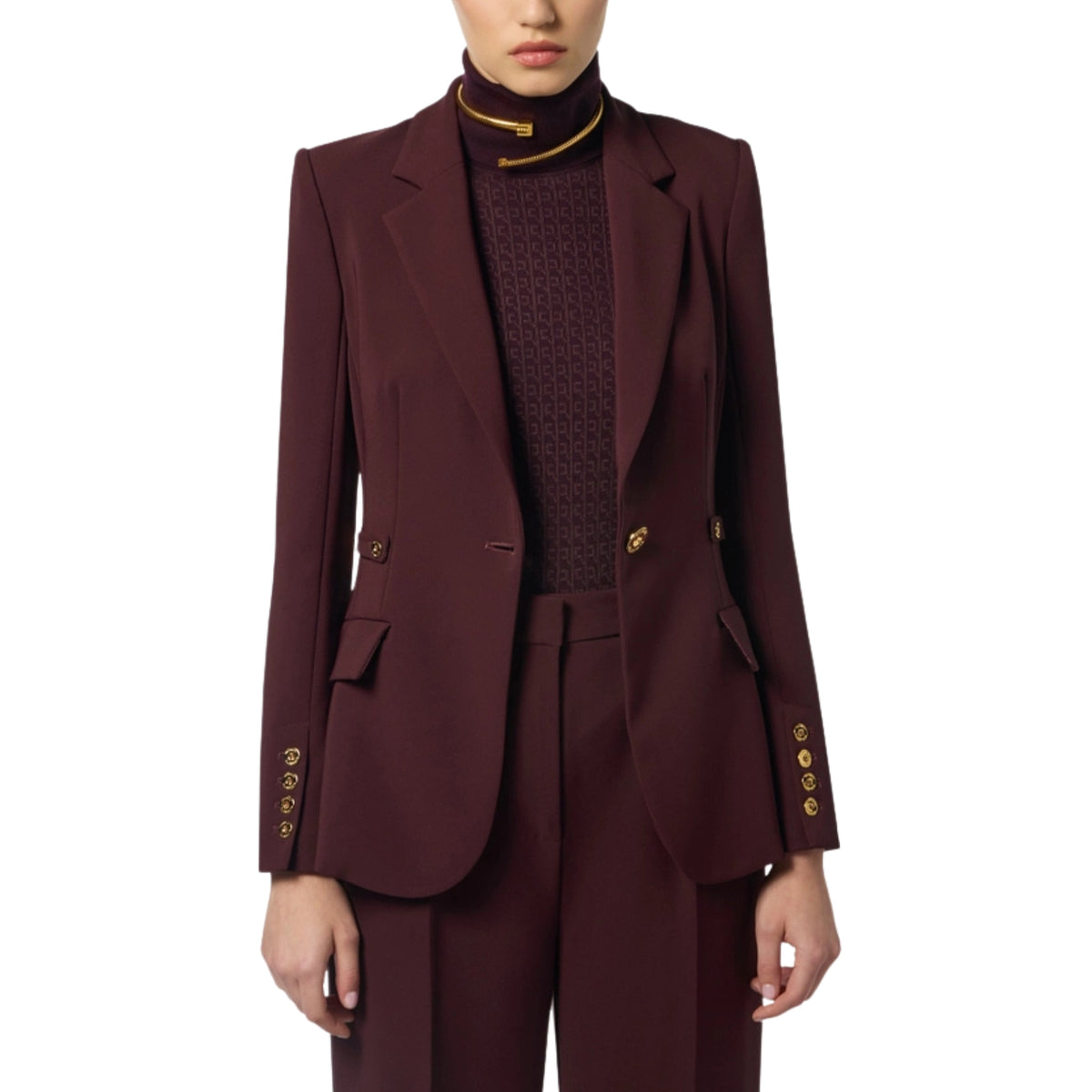 Giacca blazer in crêpe con accessorio gioiello - Merlot