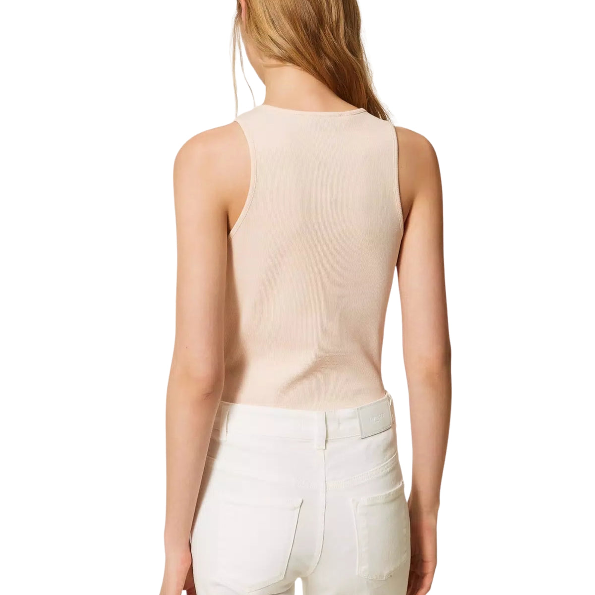 Top a costine con cut-out e logo Infinity T - Rosa