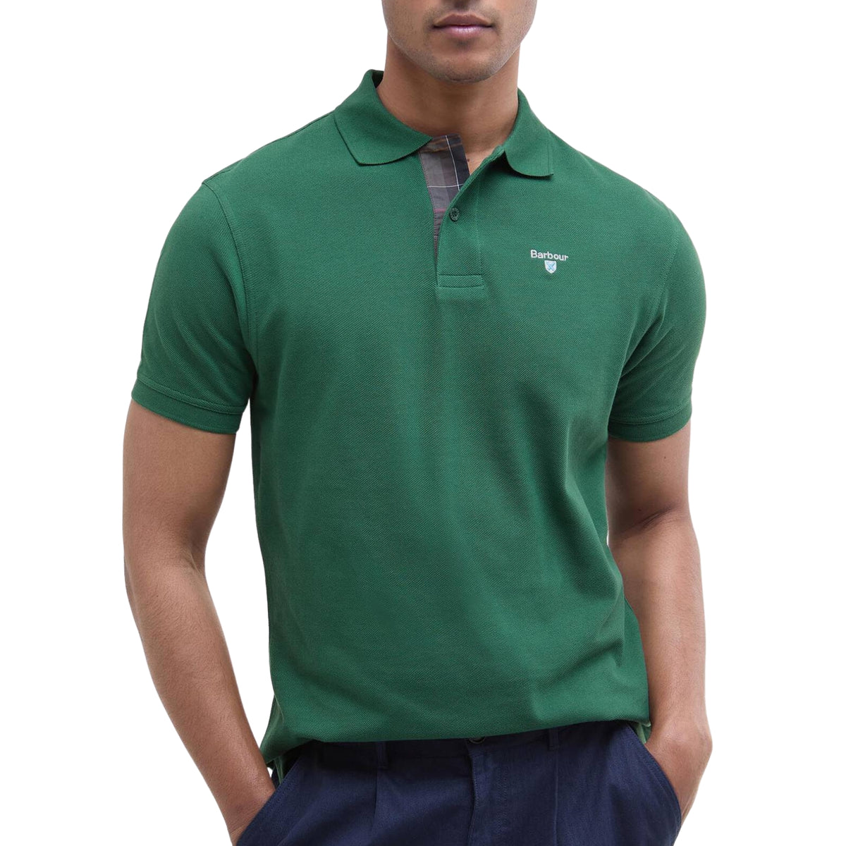 Polo Barbour con finiture tartan - Verde