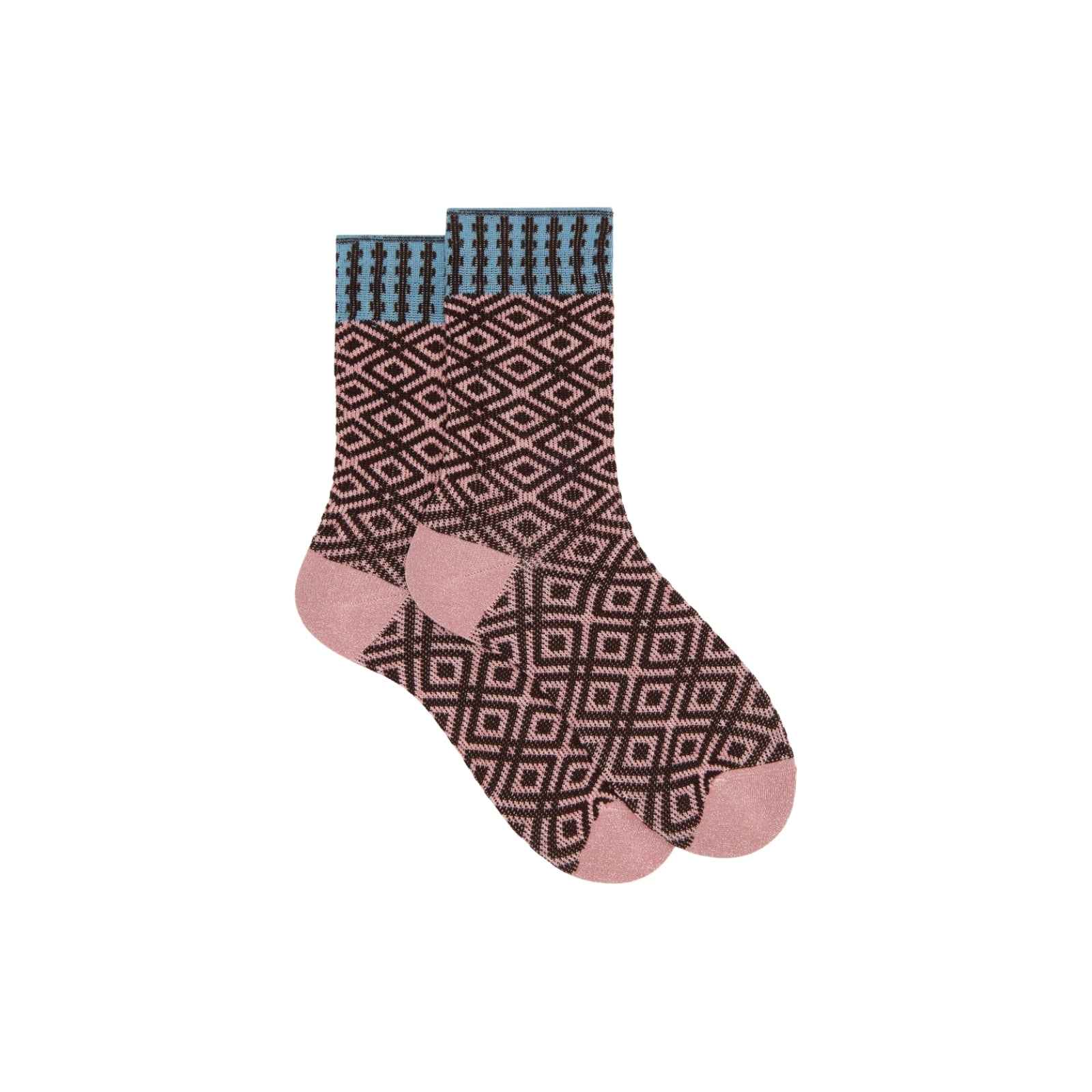 Calze corte donna cotone rosa fantasia geometrica effetto scintillante