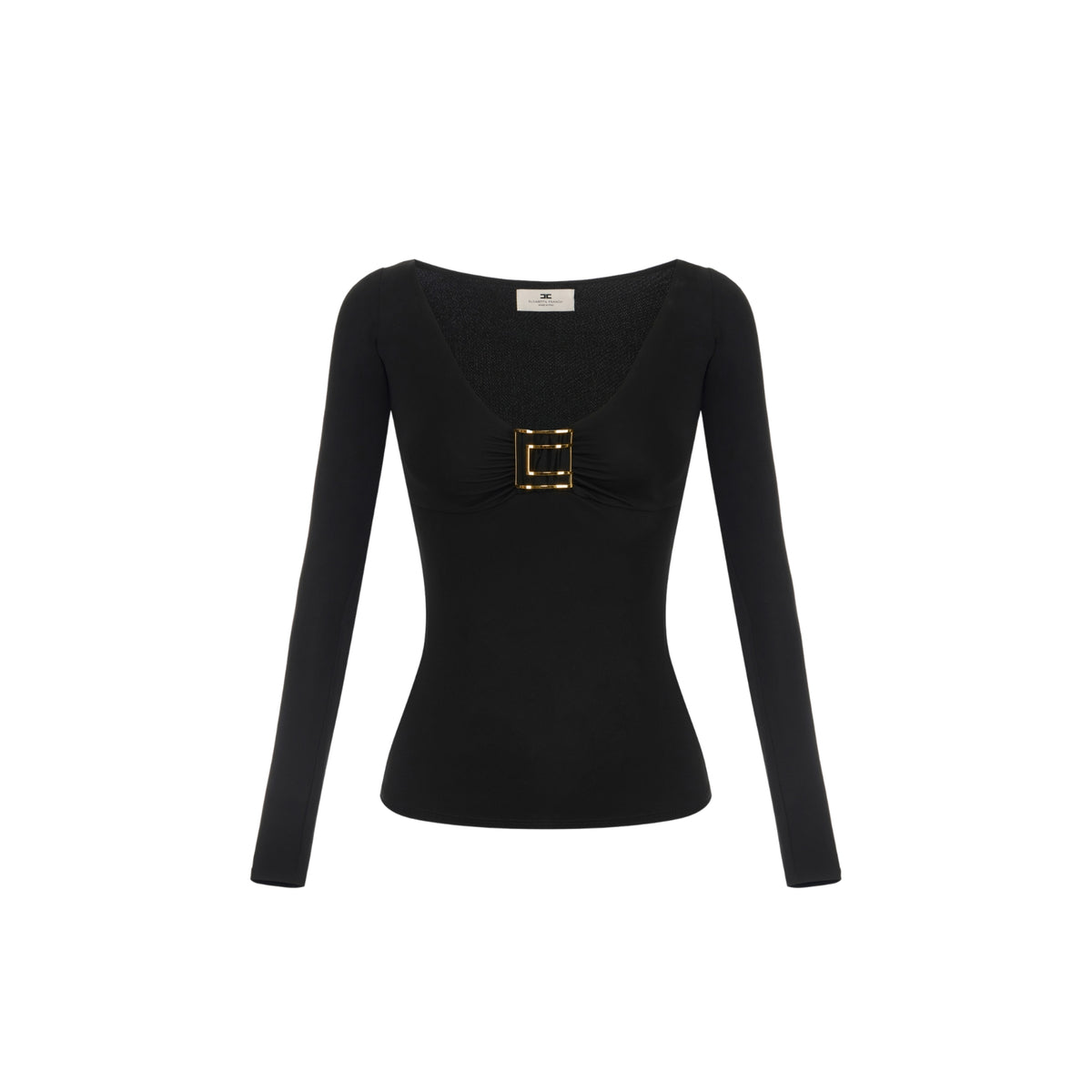 Maglia con scollo e placca dorata - Nero